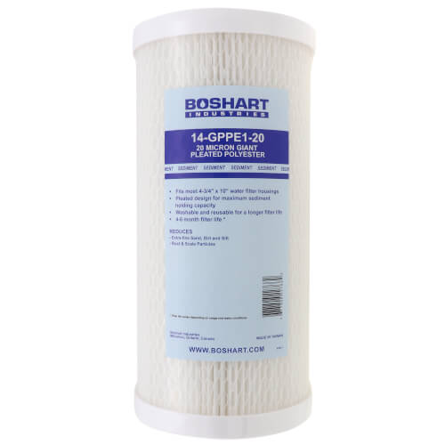 Boshart 20 micron giant pleated polyester filter 4.5 x 10 inch