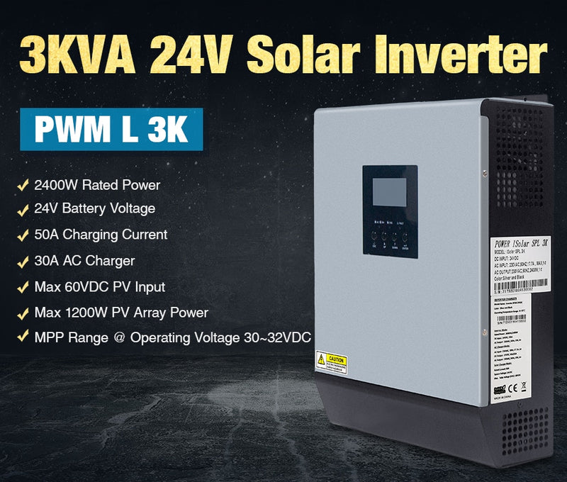 3000VA Solar Inverter 24vDC 220VAC Pure Sine Wave W/PWM Charge Controller