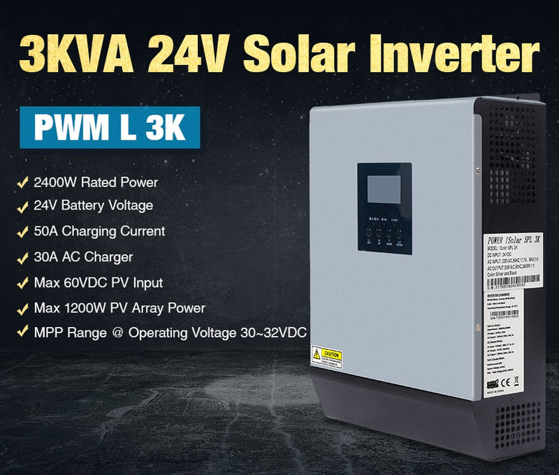 VEVOR Inverter Solar Pure Sine Wave Power Solar Charger DC AC Output with  Utility Charger (3KVA 24V MPPT) 